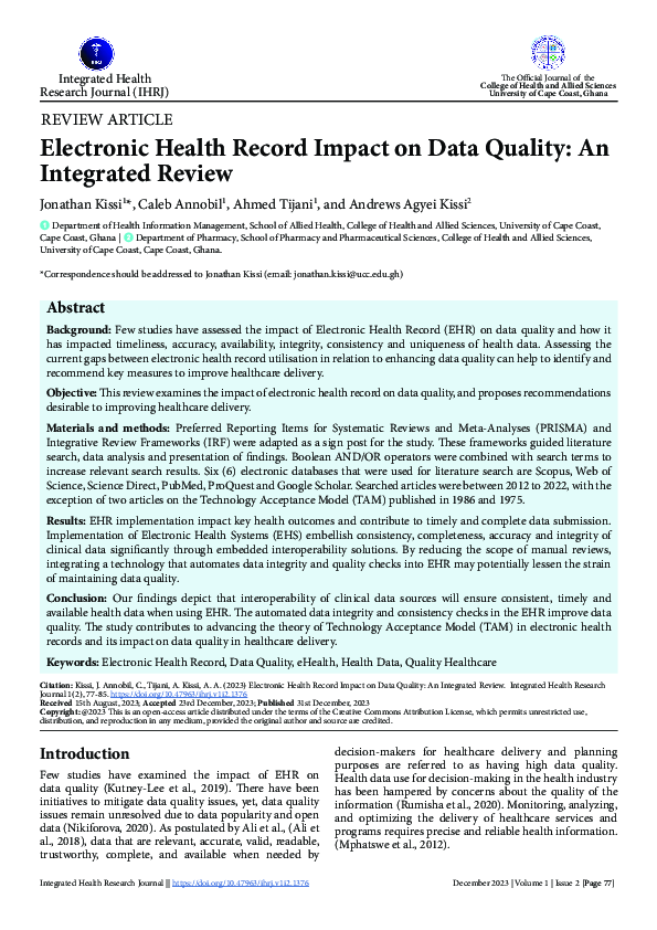 (PDF) Electronic health record impact on data quality: An integrated review