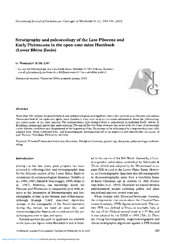 (PDF) Stratigraphy and paleoecology of the Late Pliocene and Early ...