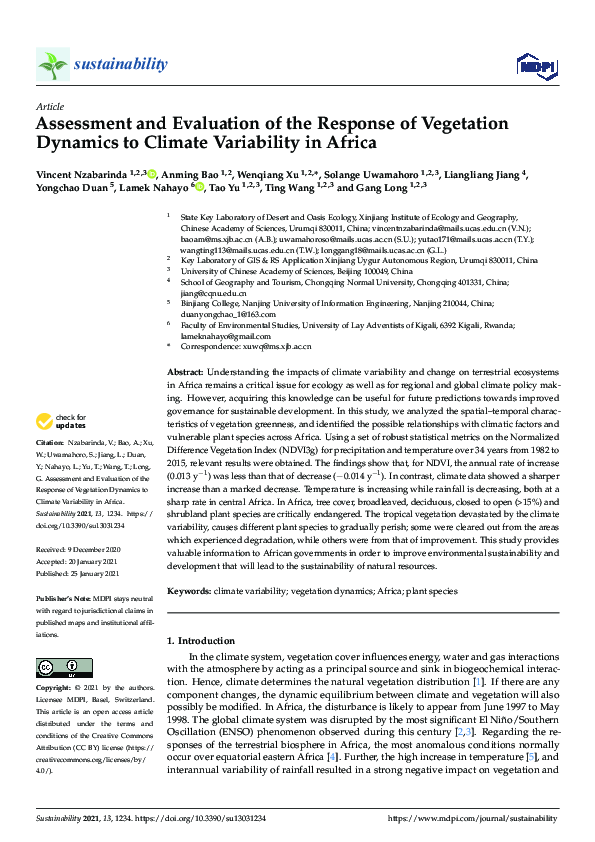 (PDF) Assessment and Evaluation of the Response of Vegetation Dynamics ...
