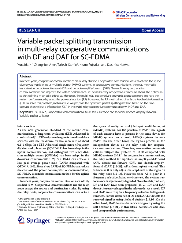 (PDF) Variable packet splitting transmission in multi-relay cooperative ...