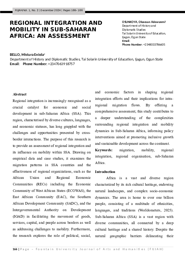 (PDF) REGIONAL INTEGRATION AND MOBILITY IN SUB-SAHARAN AFRICA: AN ...