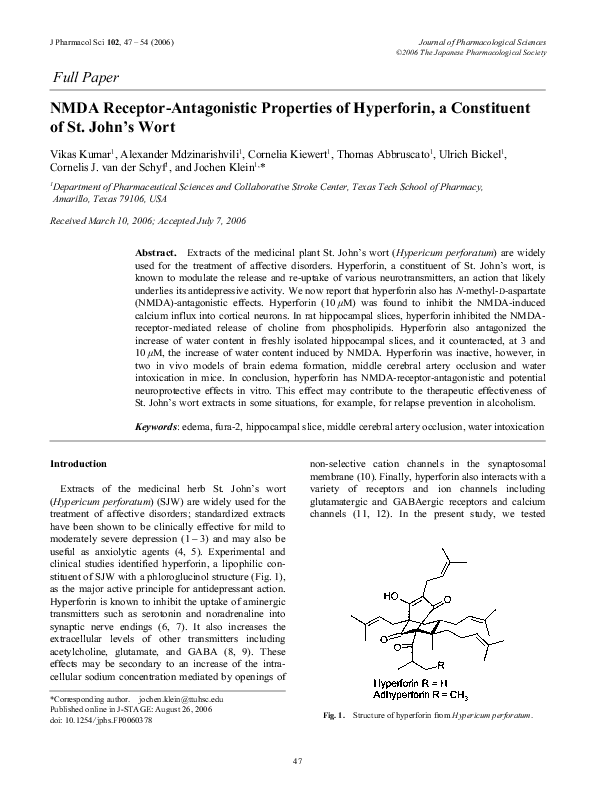 (PDF) NMDA Receptor-Antagonistic Properties of Hyperforin, a ...