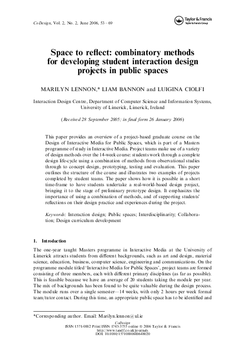 (PDF) Space to reflect: combinatory methods for developing student ...
