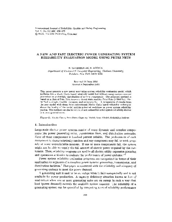 (PDF) A New and Fast Electric Power Generating System Reliability ...