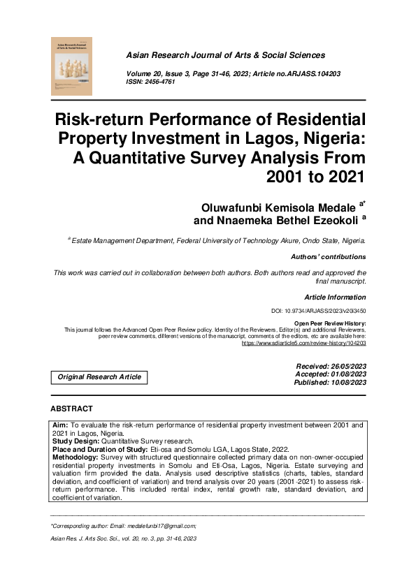 (PDF) Risk-return Performance of Residential Property Investment in ...