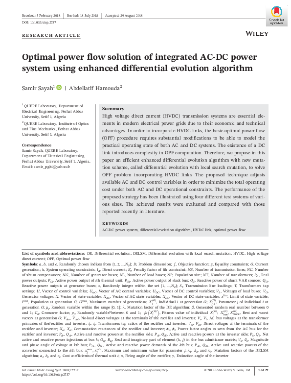 (PDF) Optimal power flow solution of integrated AC-DC power system ...