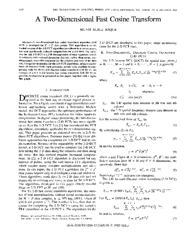 (PDF) A two-dimensional fast cosine transform