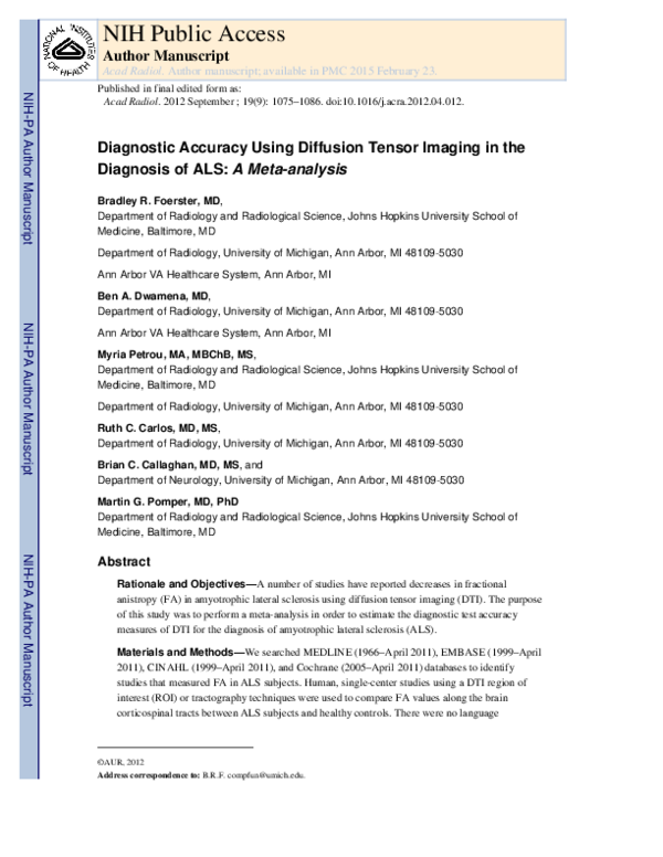 (PDF) Diagnostic Accuracy Using Diffusion Tensor Imaging in the ...