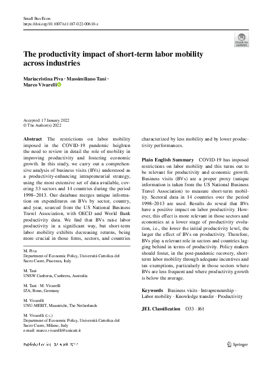 (PDF) The productivity impact of short-term labor mobility across ...