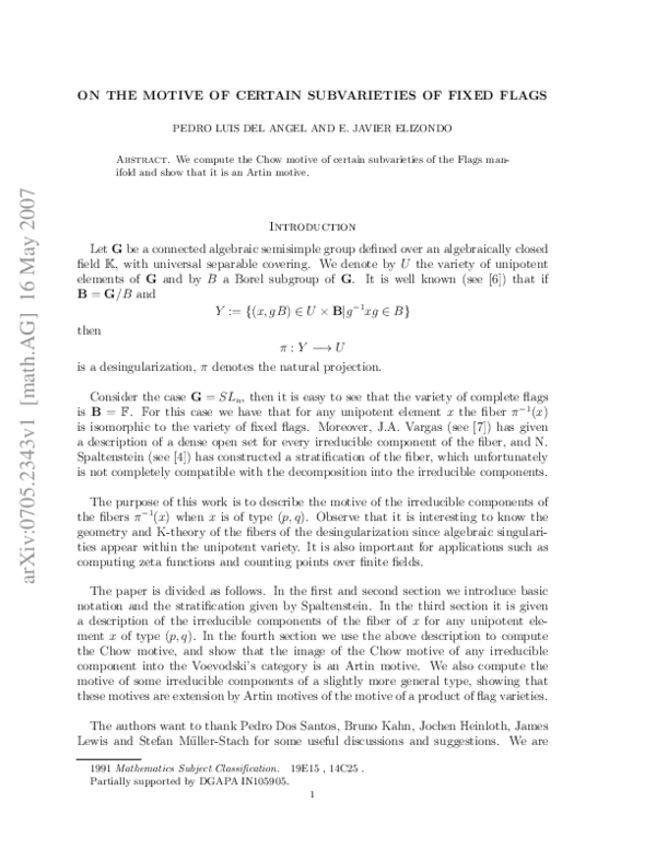 (PDF) On the motive of certain subvarieties of fixed flags*