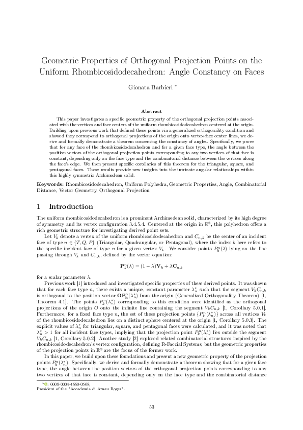 (PDF) Geometric Properties of Orthogonal Projection Points on the ...