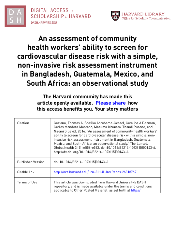 (PDF) An assessment of community health workers' ability to screen for ...