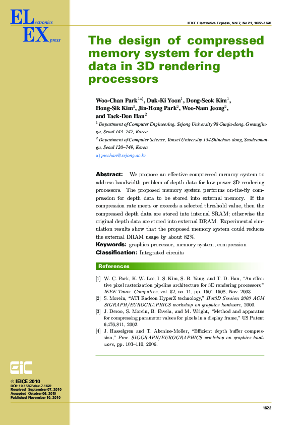 (PDF) The design of compressed memory system for depth data in 3D ...