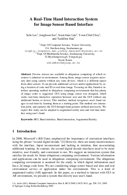 (PDF) A Real-Time Hand Interaction System for Image Sensor Based Interface