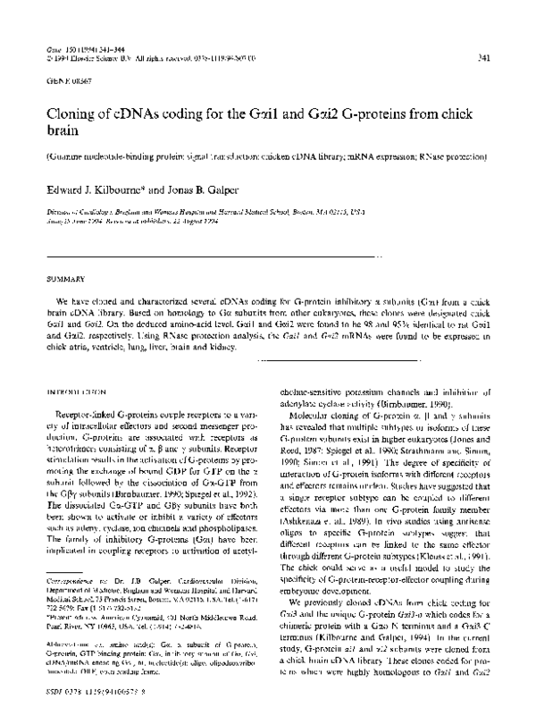 (PDF) Cloning of cDNAs coding for the Gαil and Gαi2 G-proteins from ...