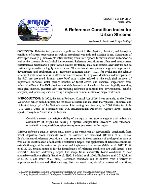 (PDF) A reference condition index for urban streams