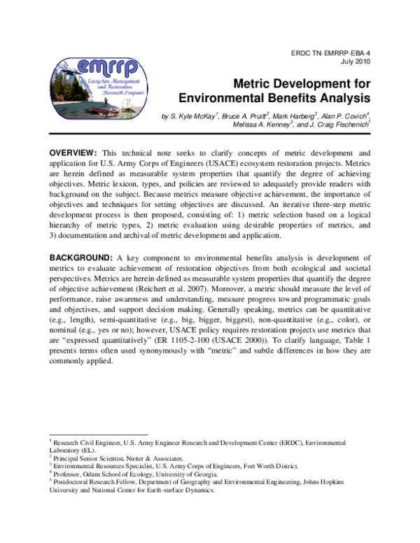 (PDF) Metric development for environmental benefits analysis
