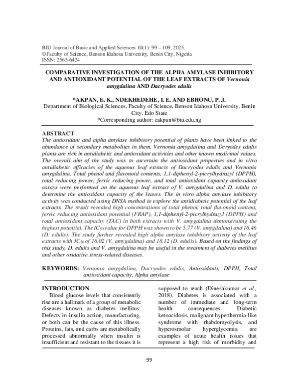 (PDF) COMPARATIVE INVESTIGATION OF THE ALPHA AMYLASE INHIBITORY AND ...