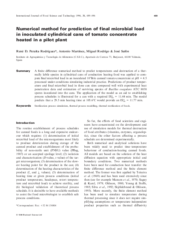(PDF) Numerical method for prediction of final microbial load in ...