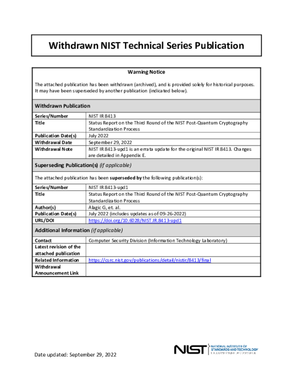 (PDF) Status report on the third round of the NIST Post-Quantum ...
