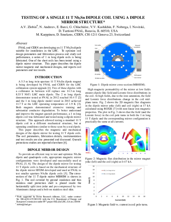 (PDF) Testing of a Single 11 T Nb3Sn Dipole Coil Using a Dipole Mirror ...