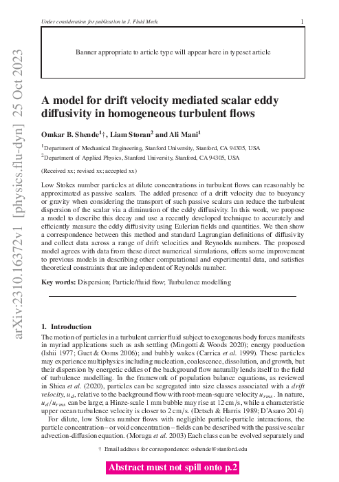 (PDF) A model for drift velocity mediated scalar eddy diffusivity in ...