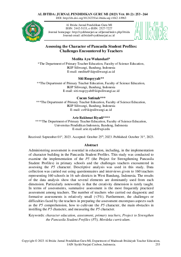 (PDF) Assessing the Character of Pancasila Student Profiles: Challenges ...