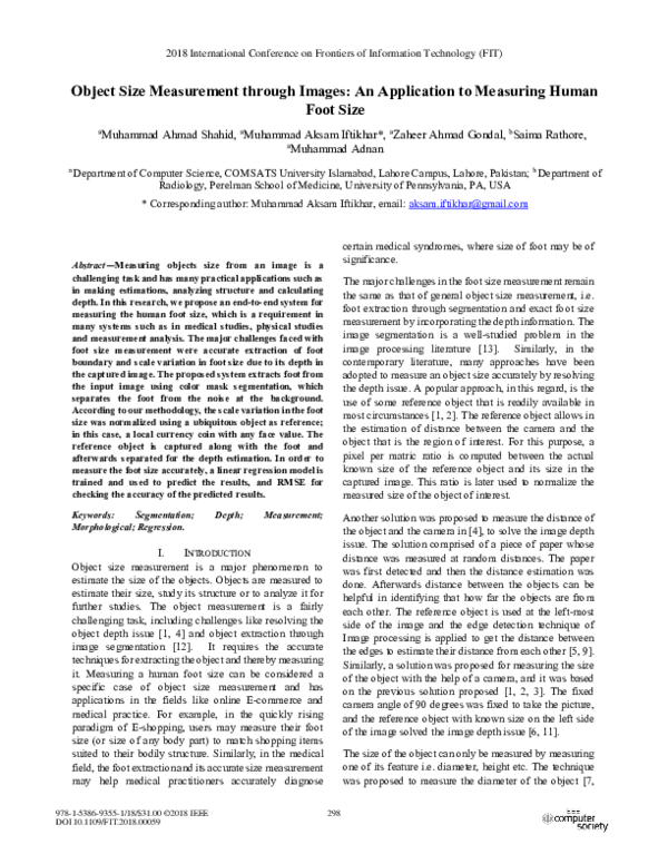 (PDF) Object Size Measurement through Images: An Application to ...
