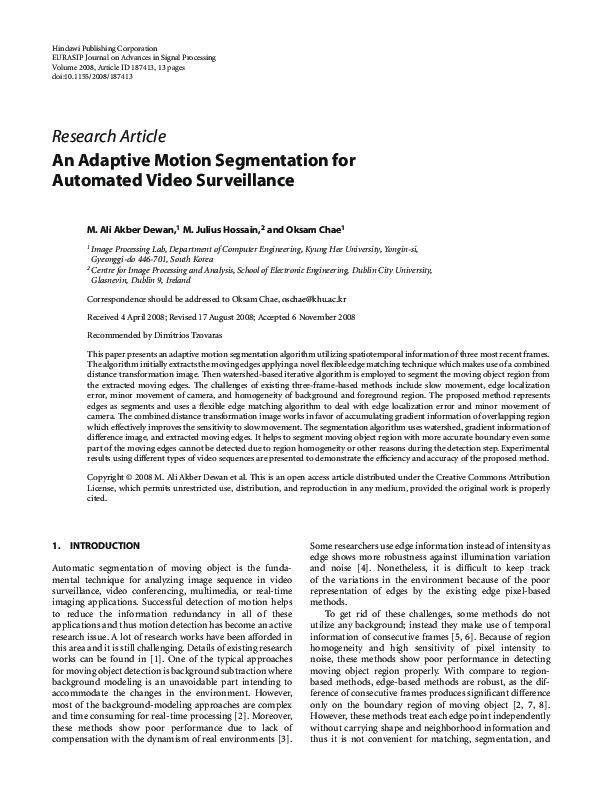(PDF) An Adaptive Motion Segmentation for Automated Video Surveillance
