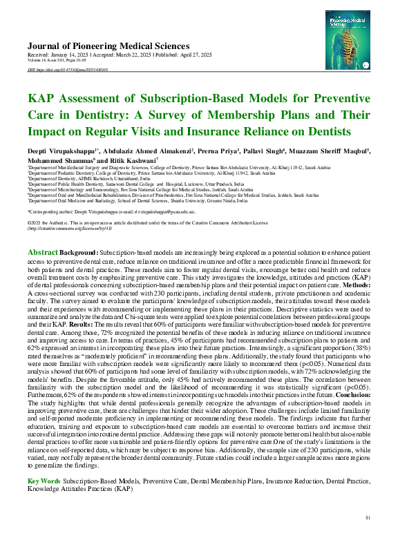 (PDF) KAP Assessment of Subscription-Based Models for Preventive Care ...