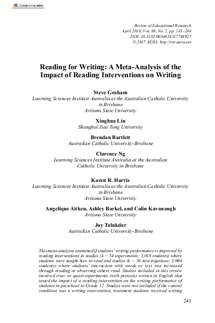(PDF) Reading for Writing: A Meta-Analysis of the Impact of Reading ...
