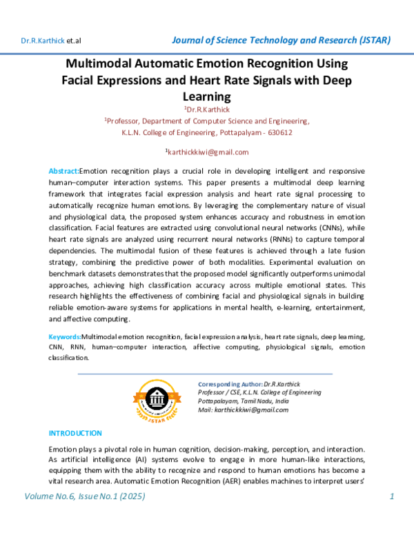 (PDF) Multimodal Automatic Emotion Recognition Using Facial Expressions ...