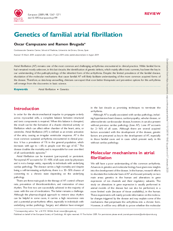 (PDF) Genetics of familial atrial fibrillation
