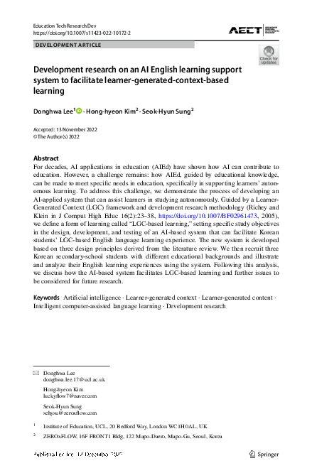 (PDF) Development research on an AI English learning support system to ...