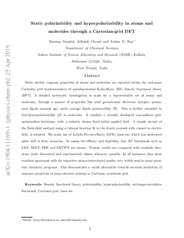 (PDF) Static polarizability and hyperpolarizability in atoms and ...