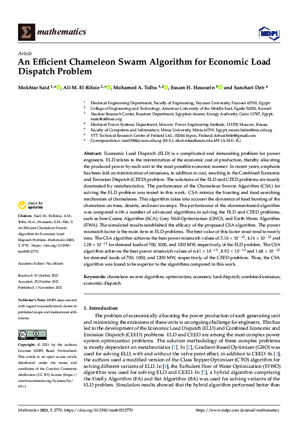 (PDF) An Efficient Chameleon Swarm Algorithm for Economic Load Dispatch ...
