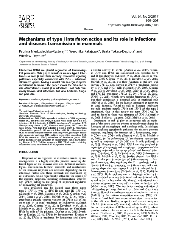 (PDF) Mechanisms of type I interferon action and its role in infections ...