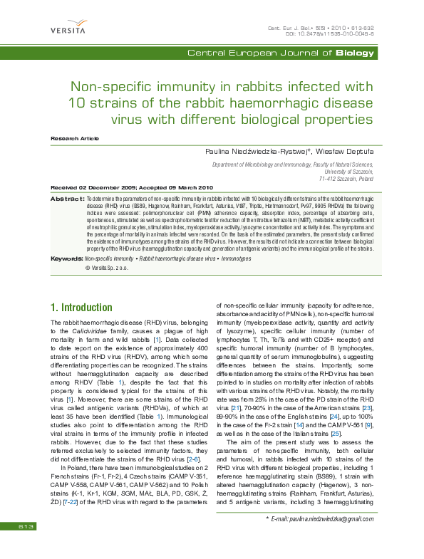 (PDF) Non-specific immunity in rabbits infected with 10 strains of the ...