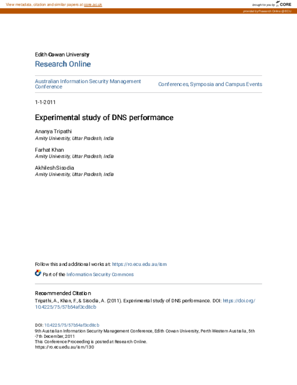 (PDF) Experimental study of DNS performance