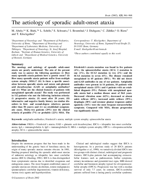 (PDF) The aetiology of sporadic adult‐onset ataxia