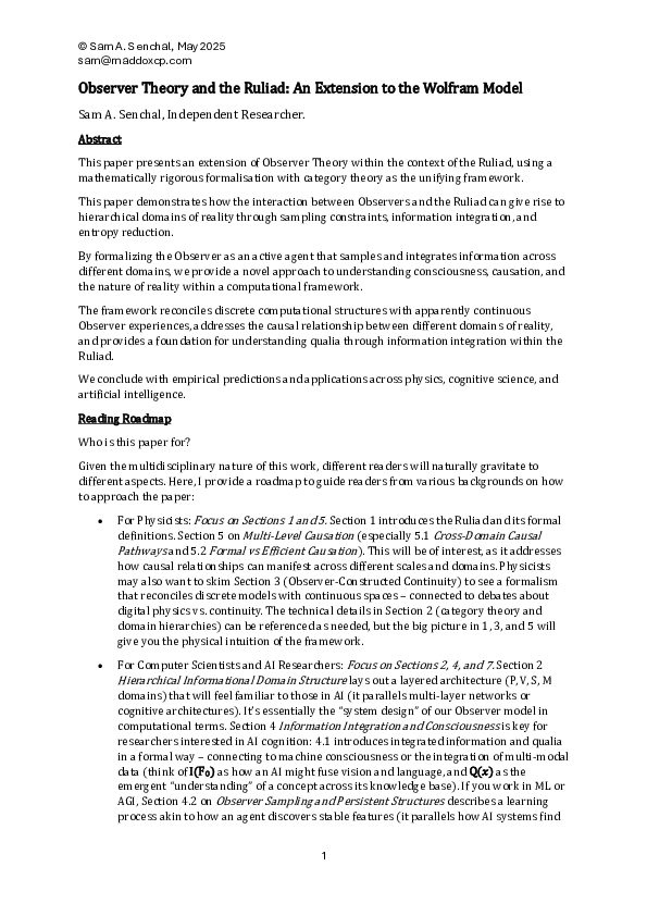 (PDF) Observer Theory and the Ruliad: An Extension to the Wolfram Model