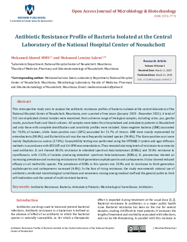 (PDF) Antibiotic Resistance Profile of Bacteria Isolated at the Central ...