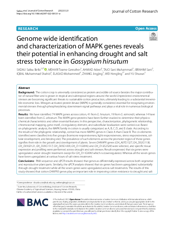 (PDF) Genome wide identification and characterization of MAPK genes ...