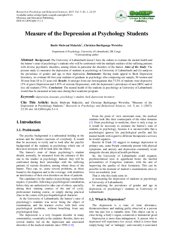 (PDF) Measure of the Depression at Psychology Students