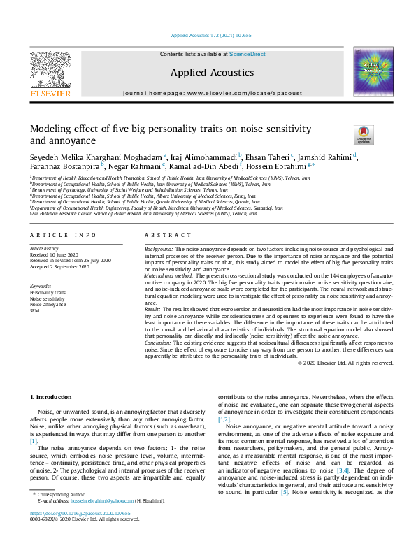 (PDF) Modeling effect of five big personality traits on noise ...