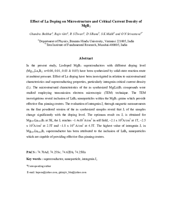 (PDF) Effect of La doping on microstructure and critical current ...