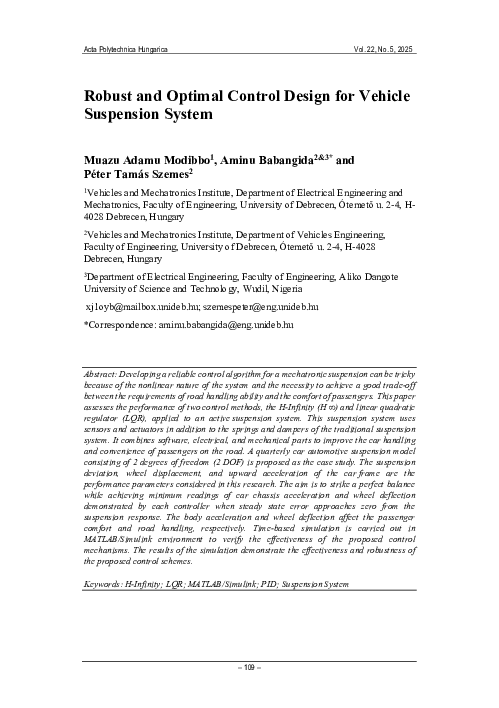 (PDF) Robust and Optimal Control Design for Vehicle Suspension System