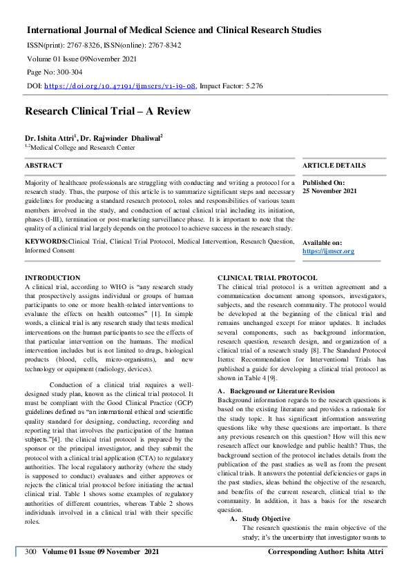 (PDF) Research Clinical Trial- A Review