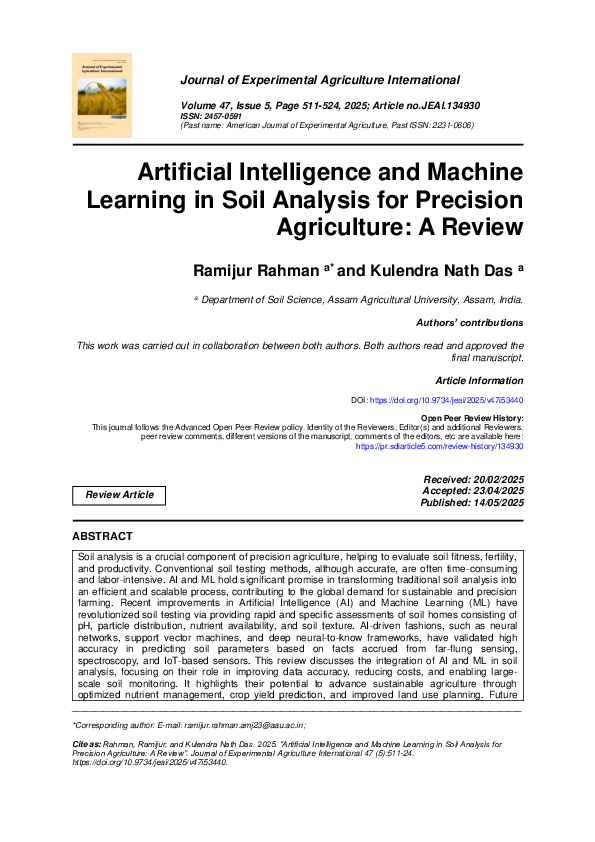 (PDF) Artificial Intelligence and Machine Learning in Soil Analysis for ...