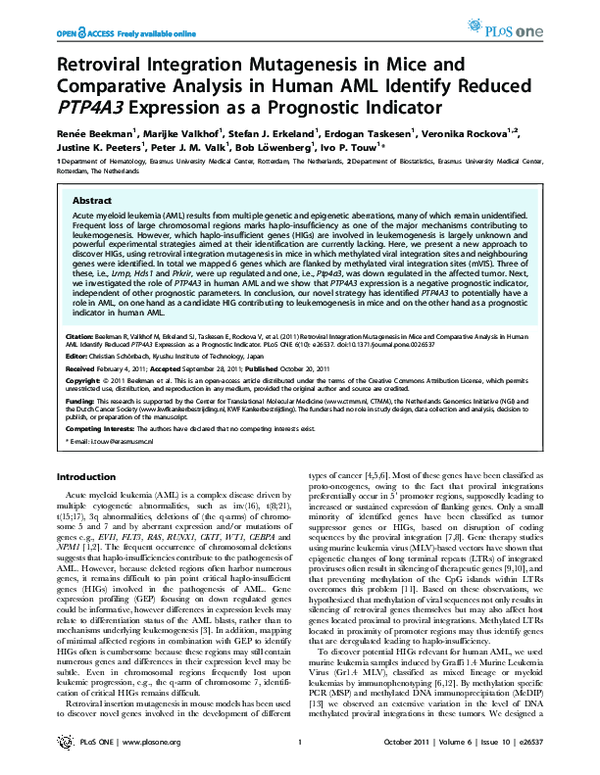 (PDF) Retroviral Integration Mutagenesis in Mice and Comparative ...